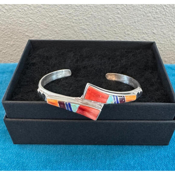 Southwestern Bracelet Sterling Silver Turquoise Coral Gemstone Native American